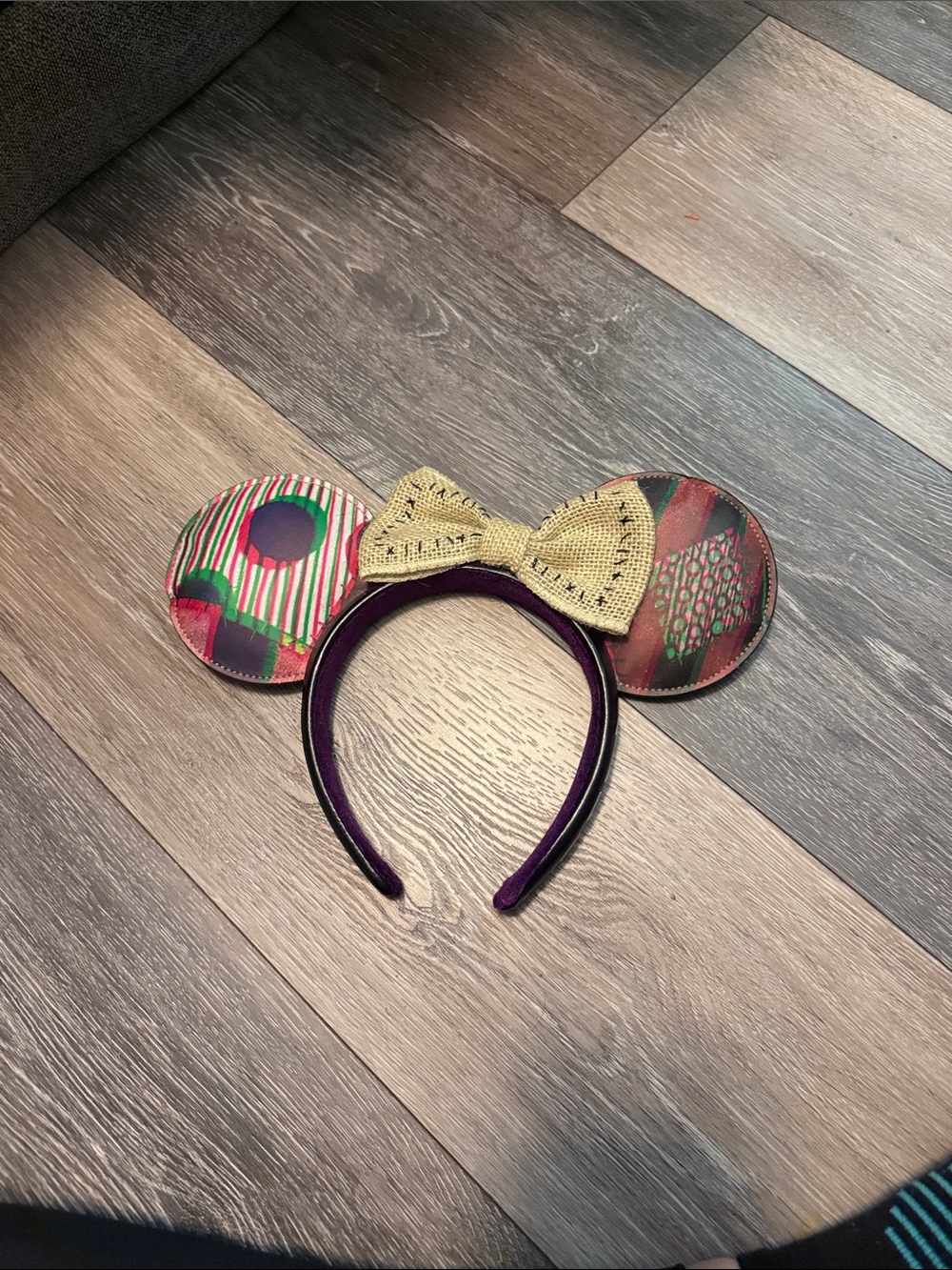 Kids Patterned Minnie Ear Headband with Gold Bow - Unbranded